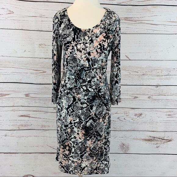 Calvin Klein sheath dress snake print ruched - Picture 1 of 7